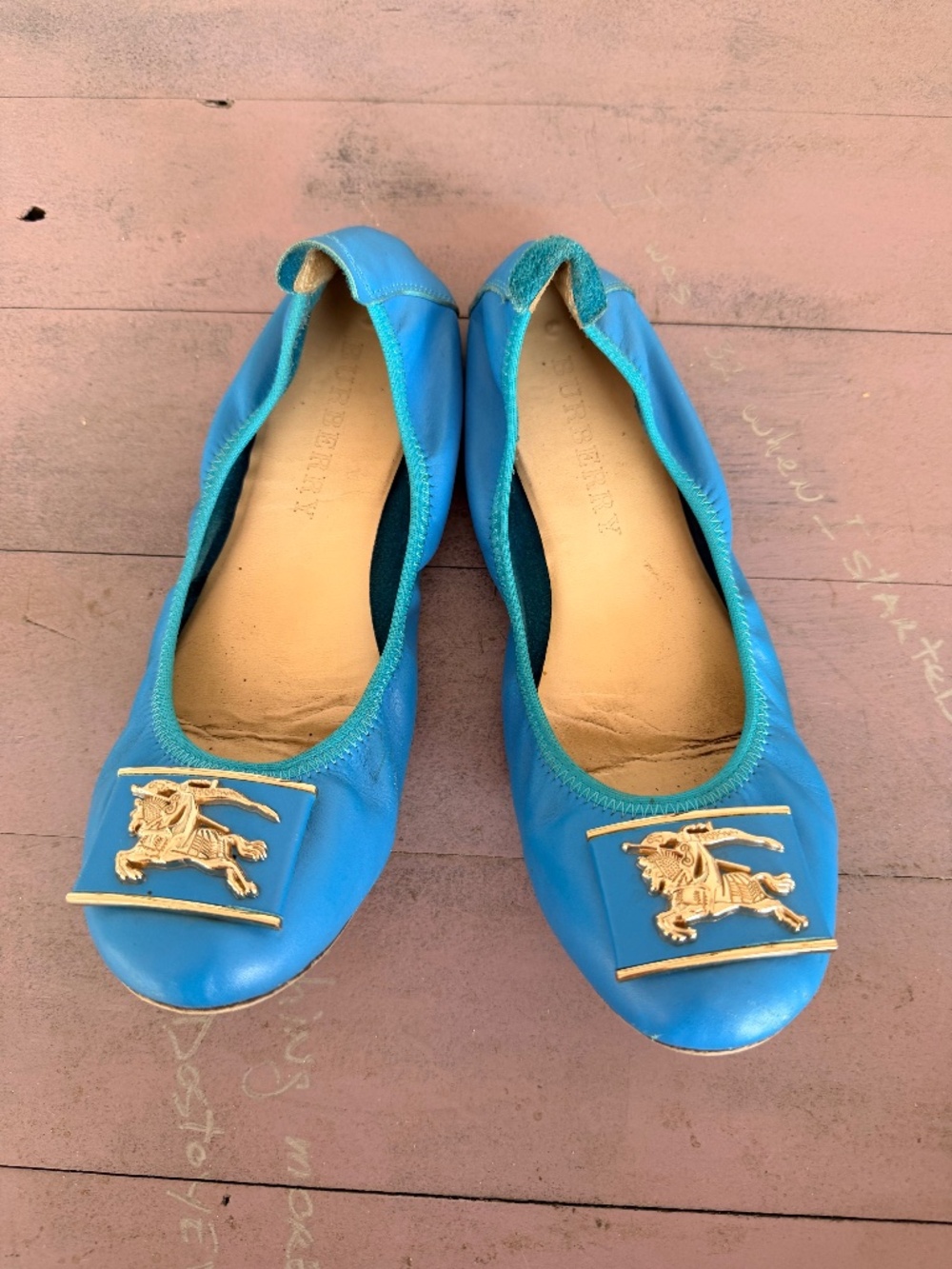 Burberry Bright Blue Ballet Flats With Buckle Size 38